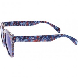 Wayfarer Marble Printed Metal Nose Bridge Trim Wide Temples Mirrored Flat Lens Horn Rimmed Sunglasses 50mm - C817XWOXGWC $12.71