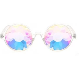 Round Kaleidoscope Glasses Rainbow Prism Festival Sunglasses Diffraction Goggles - Clear Frame - CT18H5DS8IN $19.57
