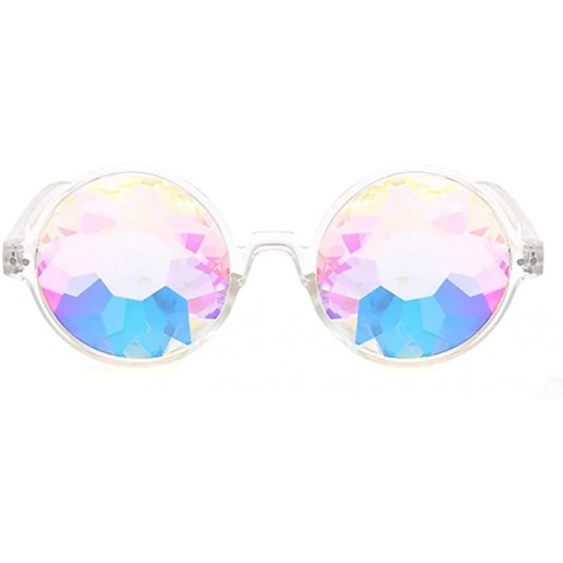Round Kaleidoscope Glasses Rainbow Prism Festival Sunglasses Diffraction Goggles - Clear Frame - CT18H5DS8IN $9.27