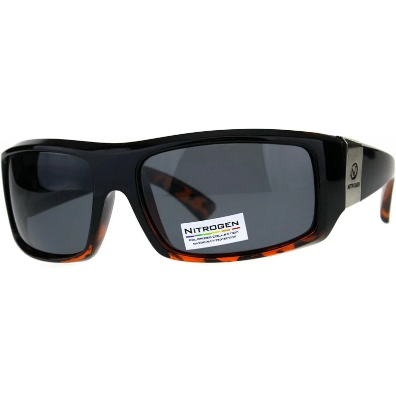 Sport Polarized Nitrogen Thick Plastic Warp Biker Sport Sunglasses - Black Tortoise Black - C818CAC64D5 $12.37