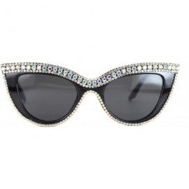 Cat Eye Cat Eye Sunglasses Bling Rhinestones Crystal Black Plastic Frame Eyewear - CN18TW233LW $32.74