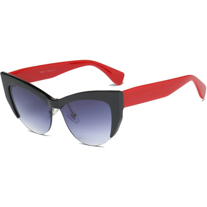 Oversized Women Retro Half Frame Round Cat Eye Fashion Sunglasses - Red - C218IRAWA82 $8.27
