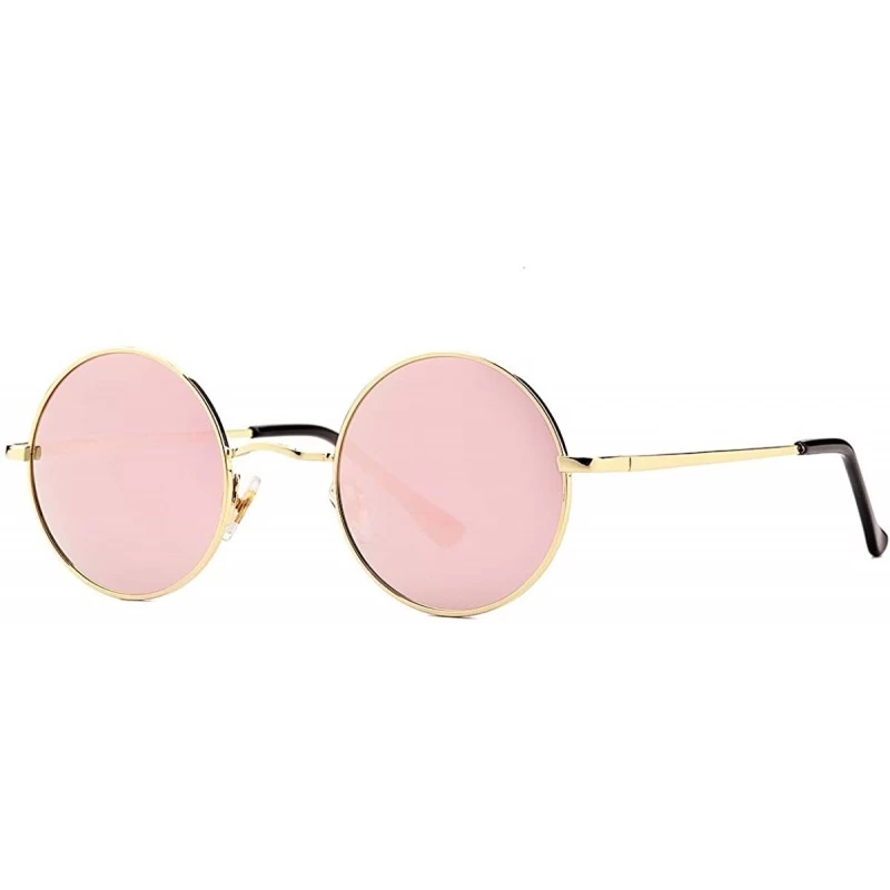Round John Lennon Glasses - Small Round Polarized Sunglasses for Women Men Retro Circle Sun Glasses - Gold/Pink Mirror - CQ19...