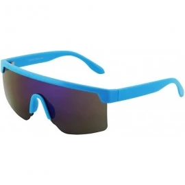 Square Oversized Semi Rimless Neon Rainbow Mirrored Lens UV Protection Shield Lens Retro Flat Top Sunglasses - CQ196XGQEDC $2...