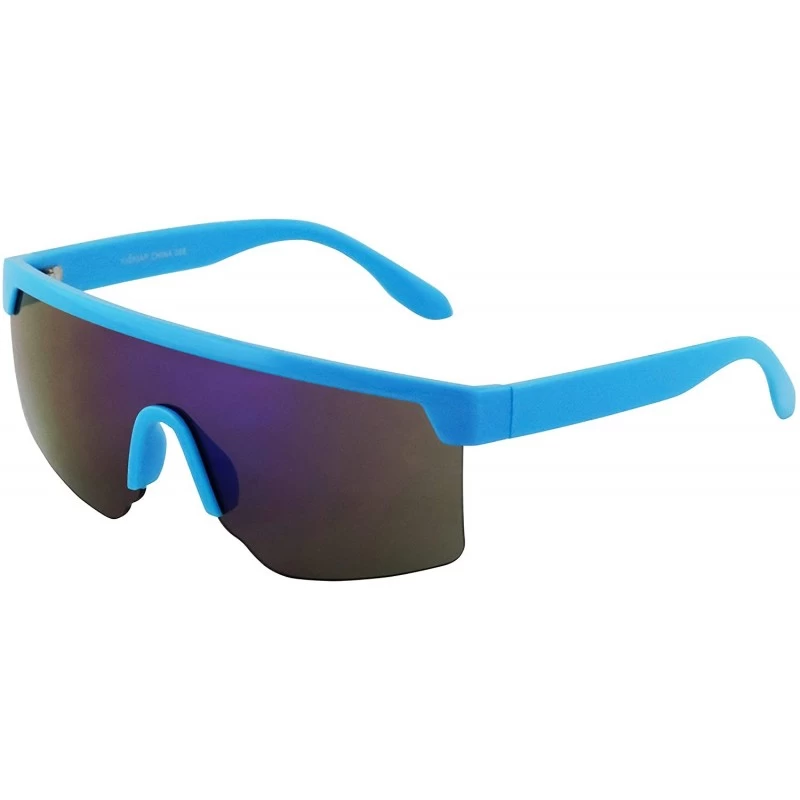 Square Oversized Semi Rimless Neon Rainbow Mirrored Lens UV Protection Shield Lens Retro Flat Top Sunglasses - CQ196XGQEDC $1...
