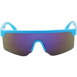 Square Oversized Semi Rimless Neon Rainbow Mirrored Lens UV Protection Shield Lens Retro Flat Top Sunglasses - CQ196XGQEDC $1...