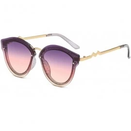 Oval Unisex Retro Cat Eye Metal Frame Oversized Plastic Lenses Sunglasses - A1purple Pink - CU18NELKOGL $10.56