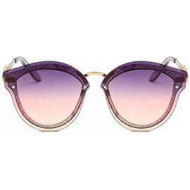 Oval Unisex Retro Cat Eye Metal Frame Oversized Plastic Lenses Sunglasses - A1purple Pink - CU18NELKOGL $10.56