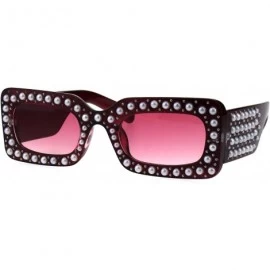 Rectangular Pearl Jewel Iced Out Bling Mod Thick Plastic Rectangular Sunglasses - Burgundy Red - CB18E0YDDAY $18.81