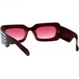 Rectangular Pearl Jewel Iced Out Bling Mod Thick Plastic Rectangular Sunglasses - Burgundy Red - CB18E0YDDAY $18.81
