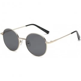 Round Classic Metal Circle Round Fashion Sunglasses - Smoke Black - C4196S8XYR2 $12.55