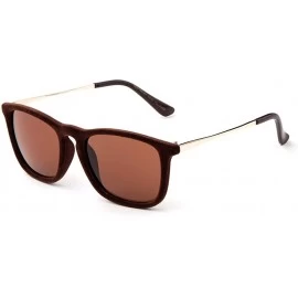 Square "Bonna" Womens Round Suede Material Stlyish Fashion Sunglasses - Brown - CA127Y3GJGL $11.56