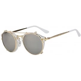 Oval Women UV400 Mirror Glasses Clip On Men Vintage Retro Steampunk Sunglasses - White F Silver Mirror - CR18ETDTINM $20.98