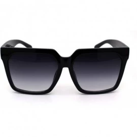 Rectangular Womens Horn Rim Boyfriend Plastic Squared Rectangle Sunglasses - Black Smoke - CW18SHNLSWS $15.06