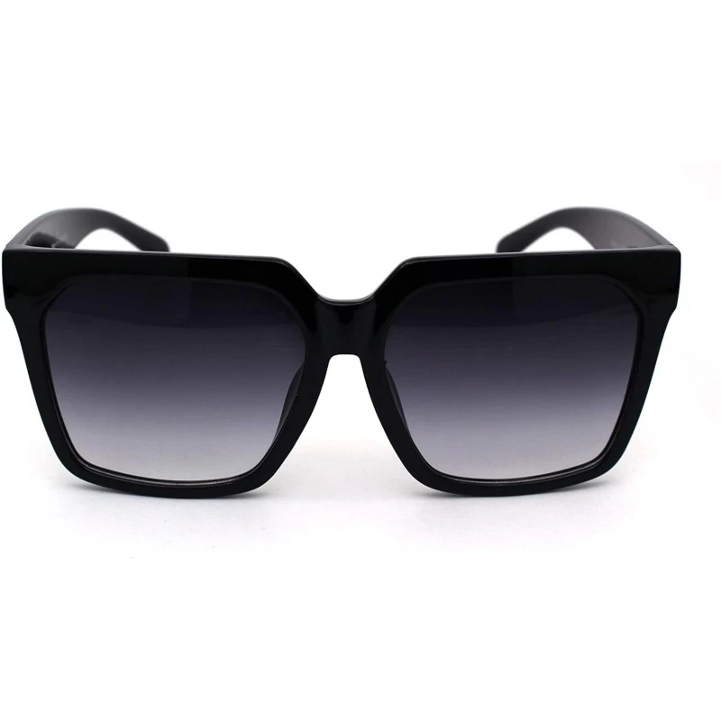 Rectangular Womens Horn Rim Boyfriend Plastic Squared Rectangle Sunglasses - Black Smoke - CW18SHNLSWS $15.06