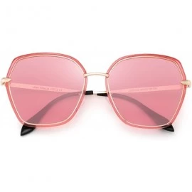 Oversized Oversized Polarized Sunglasses for Women Polygon Designer Shades UV400 - Pink Gold Frame / Ploarized Pink Lens - CZ...