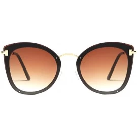 Cat Eye Women's Fashion Retro Metal Plastic Round Frame Cat Eye Sunglasses - Black Brown - CP18W5I5RYR $11.96