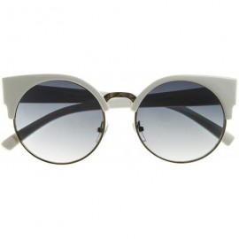 Semi-rimless Round Circle Half Frame Semi-Rimless Cateye Sunglasses (White) - CB11FVLPVQD $21.54