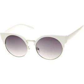 Semi-rimless Round Circle Half Frame Semi-Rimless Cateye Sunglasses (White) - CB11FVLPVQD $9.15