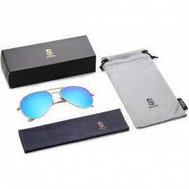 Square Classic Aviator Polarized Sunglasses Mirrored UV400 Lens SJ1054 - C6 Gold Frame/Blue Mirrored Lens - CZ17YCXY40O $12.34