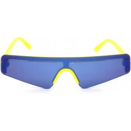 Shield Shield Robotic Exposed Mirror Lens Plastic Sunglasses - Yellow Blue Mirror - C318WY6SGDQ $12.56