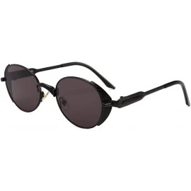 Round Vintage Oval Sunglasses Male Metal Frame Round Sun Glasses for Women Punk Style - Full Black - C718H859KZ9 $11.35
