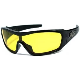 Wrap Mens Biker Motorcycle One Piece Lens Wrap Sunglasses 100% UV400 C040 - Shiny Black / Yellow - CM121CWTXEF $10.99
