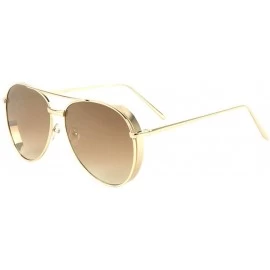 Round Side Metal Lens Color Mirror Shield Modern Round Aviator Sunglasses - Brown - CK190EUD6LC $25.71