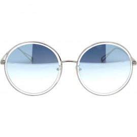 Oversized Womens Oversized Round Sunglasses Metal & Plastic Double Frame UV 400 - Silver Clear (Blue Mirror) - C4195OT5LSL $2...