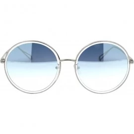 Oversized Womens Oversized Round Sunglasses Metal & Plastic Double Frame UV 400 - Silver Clear (Blue Mirror) - C4195OT5LSL $9.89
