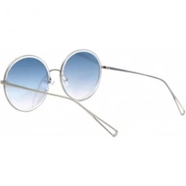 Oversized Womens Oversized Round Sunglasses Metal & Plastic Double Frame UV 400 - Silver Clear (Blue Mirror) - C4195OT5LSL $9.89