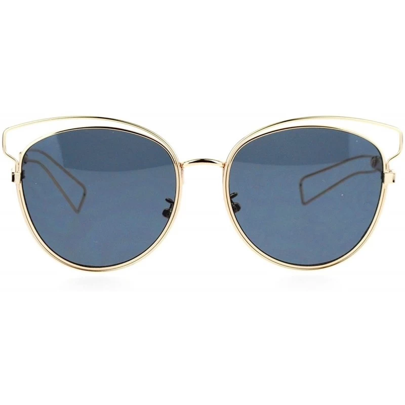 Wayfarer Womens Metal Wire Horn Rim Butterfly Retro Sunglasses - Gold Black - CA12GOHHPIJ $12.39