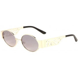 Oversized Retro Oval Frame Oversized Metal Cut Temple Sunglasses - Smoke - CW197S69QXU $31.35