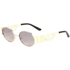 Oversized Retro Oval Frame Oversized Metal Cut Temple Sunglasses - Smoke - CW197S69QXU $18.02