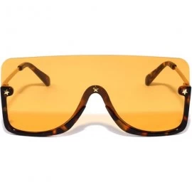 Rectangular Star Stud Semi Rimless Flat Top One piece Shield Lens Rectangular Sunglasses - Orange Demi - CO1993UMQ2D $14.38