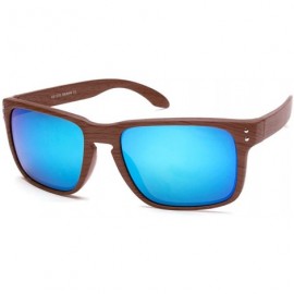 Rectangular Sunglasses Line WOOD - mod. RACING FLAT Wood effect - auto moto SPORT man woman - Natural Wood / Blue - CJ19580TR...