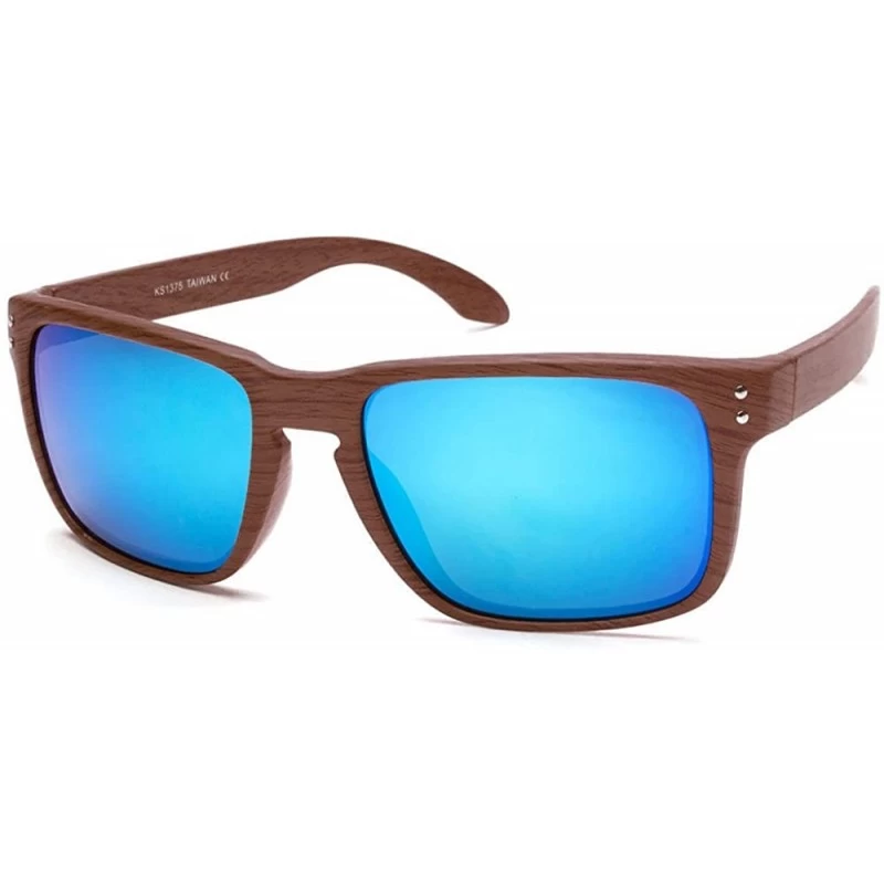 Rectangular Sunglasses Line WOOD - mod. RACING FLAT Wood effect - auto moto SPORT man woman - Natural Wood / Blue - CJ19580TR...