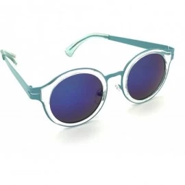 Round Retro Fashion P3 Frame Round Horn Rimmed Color Lens Sunglasses - Blue - CR17YXUN2WC $7.80
