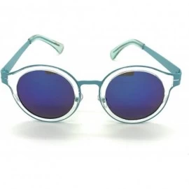 Round Retro Fashion P3 Frame Round Horn Rimmed Color Lens Sunglasses - Blue - CR17YXUN2WC $7.80