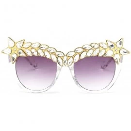 Sport Oversized Sunglasses for Women Handmade Jeweled Cateye Rectangle Sunglasses - 05-transparent/Whitejewel - C9184GDQ4DK $...