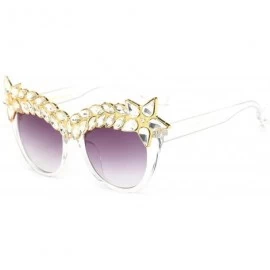 Sport Oversized Sunglasses for Women Handmade Jeweled Cateye Rectangle Sunglasses - 05-transparent/Whitejewel - C9184GDQ4DK $...