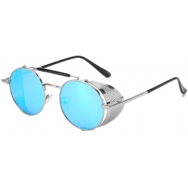 Goggle Sunglasses Retro Round Hippie Eyewear Vintage Metal Men Women Steampunk Glasses Color Mirrored Lens - Blue - CR198Q4DC...