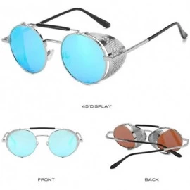Goggle Sunglasses Retro Round Hippie Eyewear Vintage Metal Men Women Steampunk Glasses Color Mirrored Lens - Blue - CR198Q4DC...