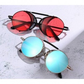 Goggle Sunglasses Retro Round Hippie Eyewear Vintage Metal Men Women Steampunk Glasses Color Mirrored Lens - Blue - CR198Q4DC...