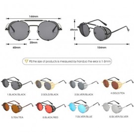 Goggle Sunglasses Retro Round Hippie Eyewear Vintage Metal Men Women Steampunk Glasses Color Mirrored Lens - Blue - CR198Q4DC...