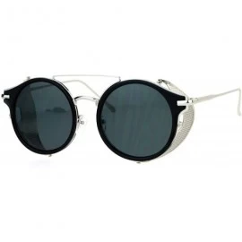 Shield Steam Punk Vintage Folding Side Visor Round Pilot Sunglasses - Silver Black - CN12N6KOZEK $19.18