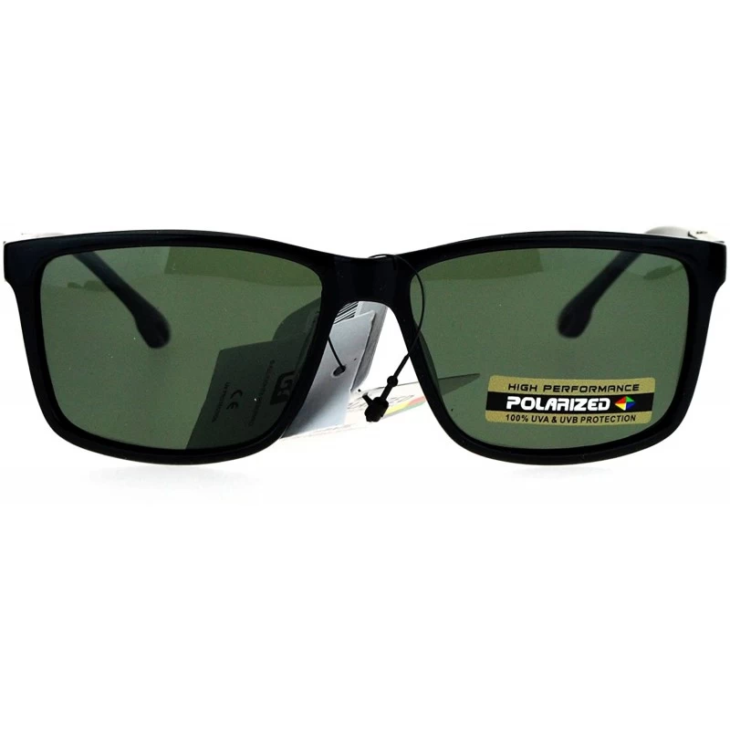 Sport Mens Anti-glare Polarized Lens Sport Rectangular Horned Luxury Sunglasses - Shiny Black Green - CM17WTXCQ8H $10.27
