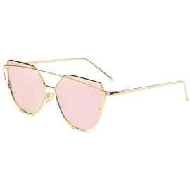 Round Cat Eye Mirrored UV400 Sunglasses with Twin-Beams Classic Metal Frame Flat Lens for Women - C718049XUXQ $11.96