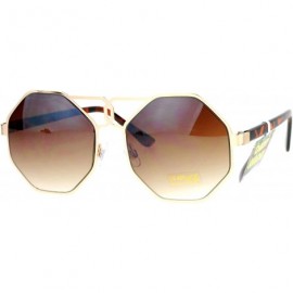 Butterfly Retro Octagonal Hippie Groove Womens Oversize Sunglasses - Gold Brown - CJ12NB3CZZA $24.68