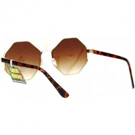 Butterfly Retro Octagonal Hippie Groove Womens Oversize Sunglasses - Gold Brown - CJ12NB3CZZA $14.32